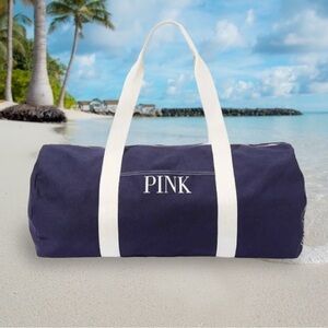PINK Victoria Secret Weekender CANVAS DUFFLE BAG Blue white